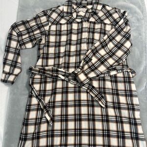 LOFT Black and White Plaid Shirt Dress